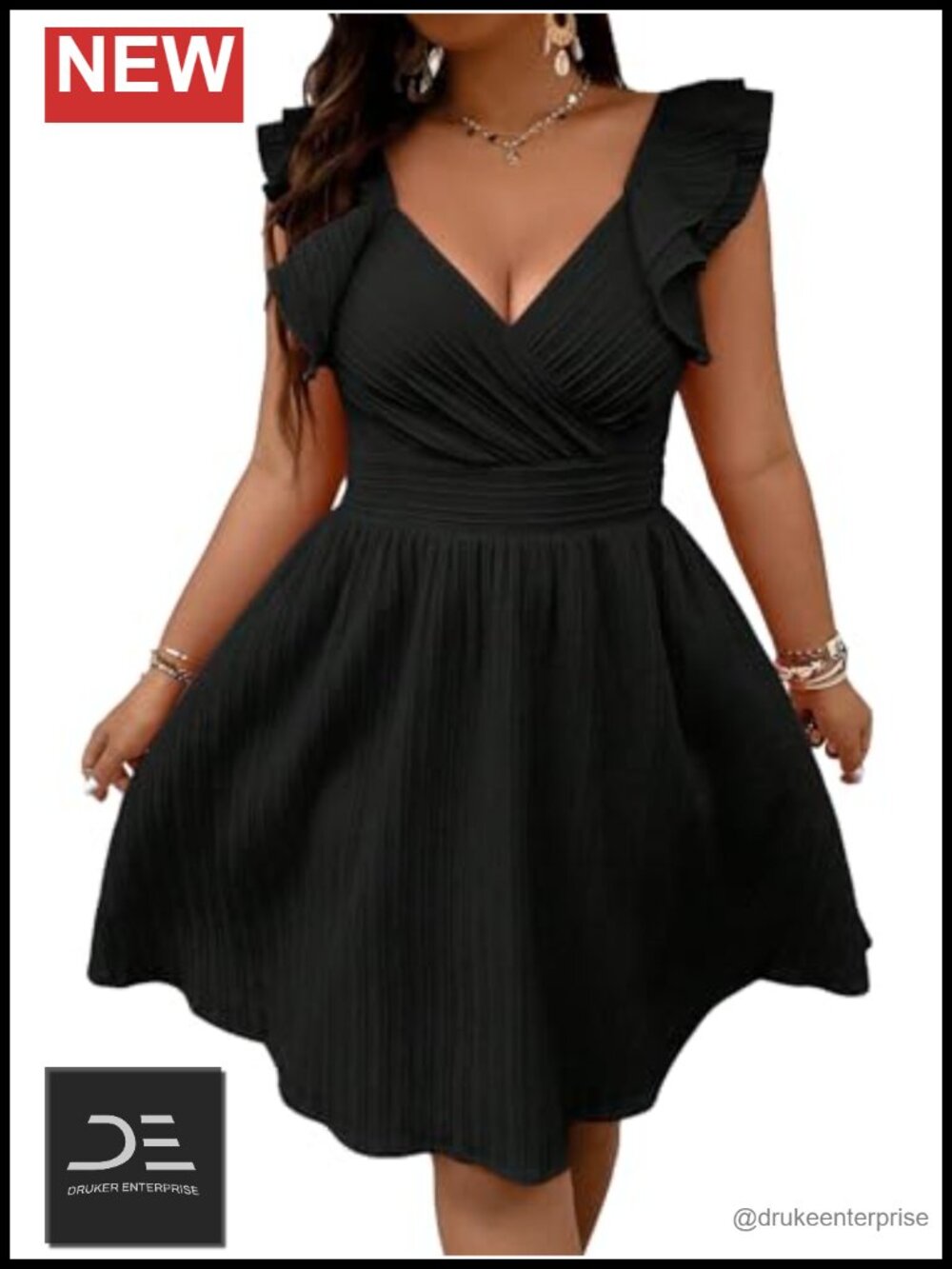 Plus Size Wrap Front Sweetheart Neck Ruffle Cap Sleeve A Line Dress